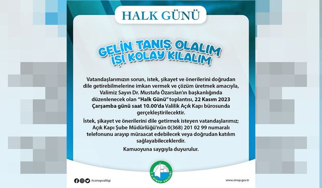 SİNOP’TA HALK GÜNÜ TOPLANTISI GERÇEKLEŞECEK