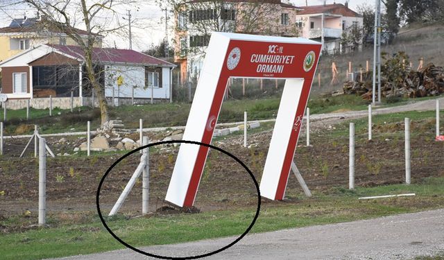 CUMHURİYET ORMANI TABELASI FIRTINAYA DAYANAMADI