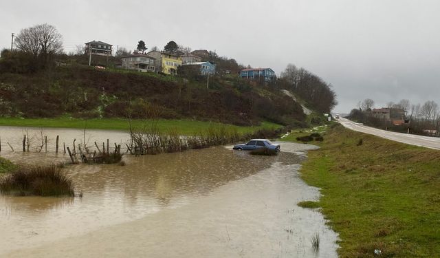 SİNOP'TA KONTROLDEN ÇIKAN OTOMOBİL SU BİRİKİNTİSİNE SAPLANDI
