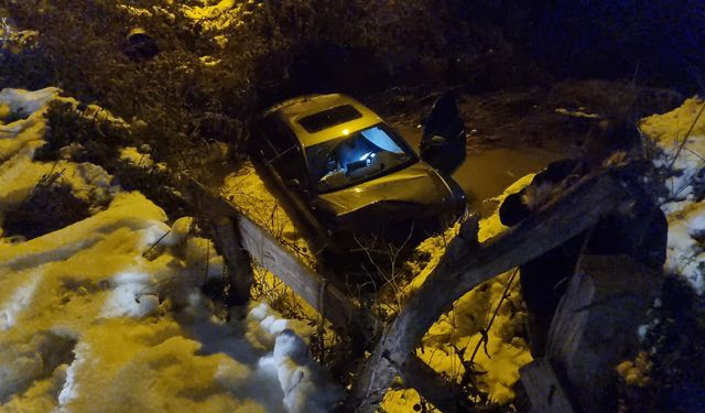 SİNOP'TA BUZLANAN YOLDA OTOMOBİL DEREYE UÇTU: 1 YARALI